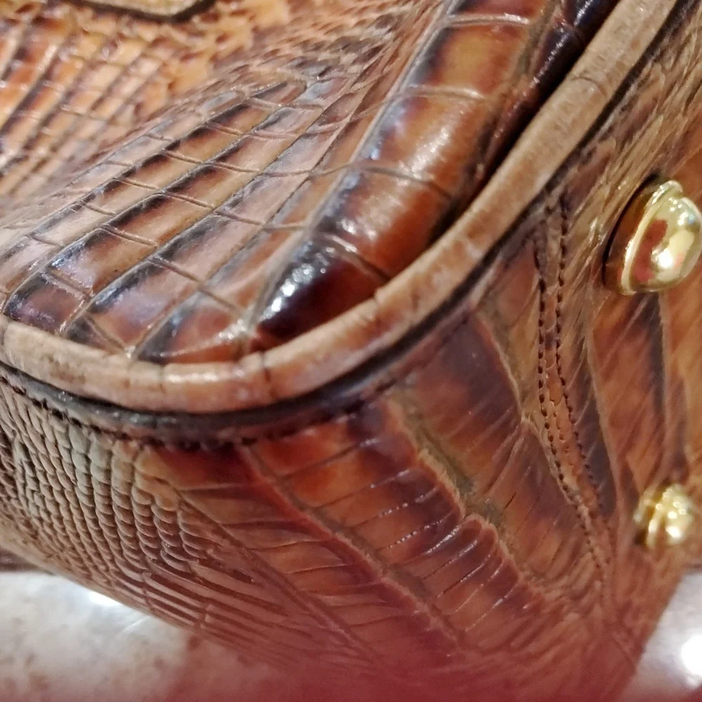 Brahmin Croc-Embossed Satchel in Warm Brown